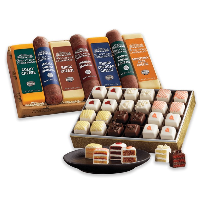 Wisconsin Cheese & Summer Sausage Combo Plus Incredible Petits Fours Christmas Gift by The Wisconsin Cheeseman, , large