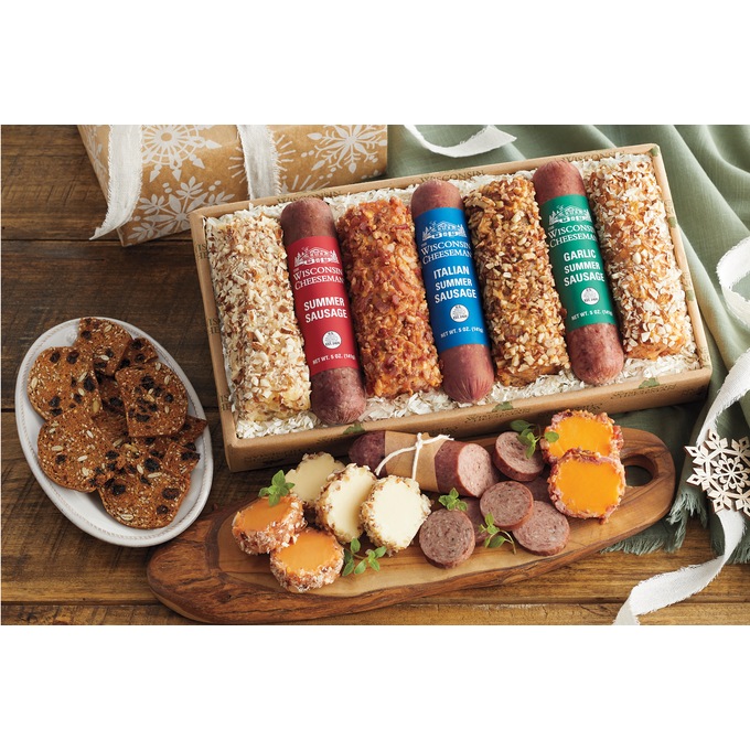 Wisconsin Traditions Summer Sausage and Cheese Logs Gift Set, , large